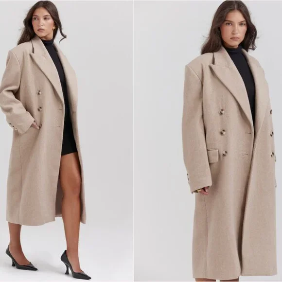 House of CB Carter oatmeal double breasted coat - Picture 3 of 9